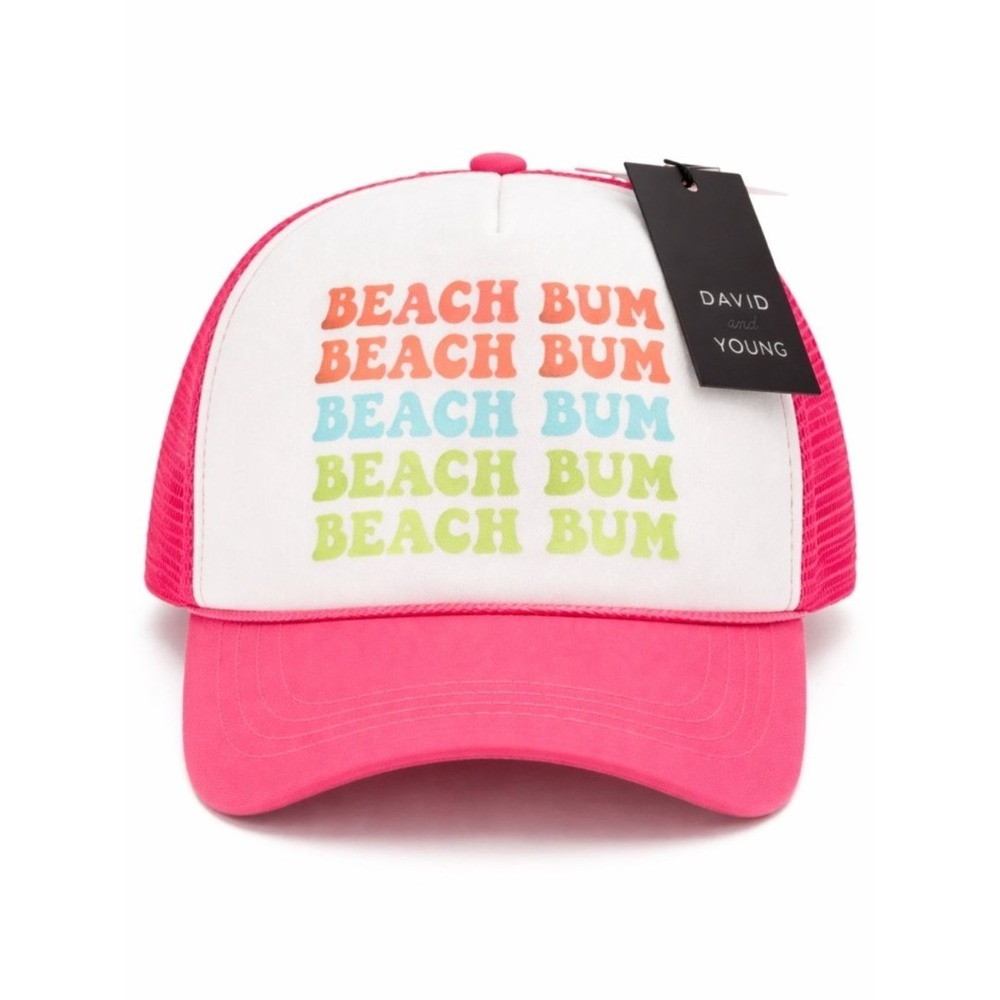 David & Young Beach Bum Trucker Hat Pink Mesh Snapback‎ Summer Graphic NWT